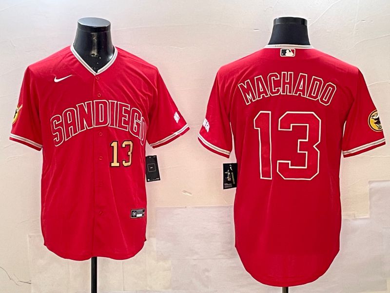 Men San Diego Padres 13 Machado Red Jointly Name Game Nike 2025 MLB Jersey style 2